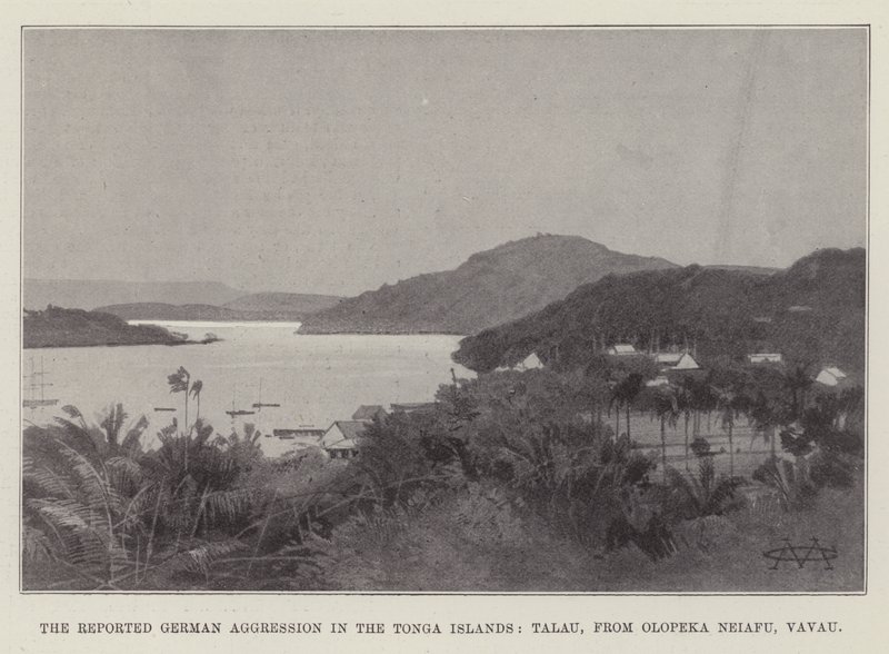 La presunta aggressione tedesca nelle isole Tonga, Talau, da Olopeka Neiafu, Vavau da Charles Auguste Loye