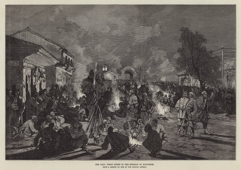 La guerra, scena notturna nelle strade di Rustchuk da Charles Auguste Loye
