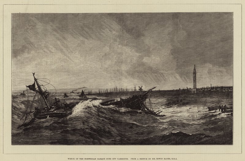 Naufragio della barca norvegese Suez al largo di Yarmouth da Charles Auguste Loye