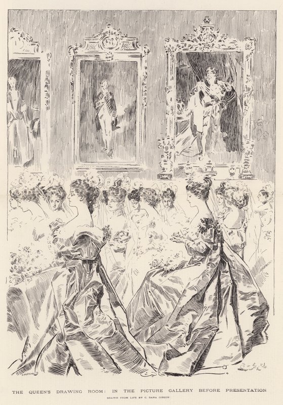 La sala da disegno della regina, nella galleria dei quadri prima della presentazione da Charles Dana Gibson