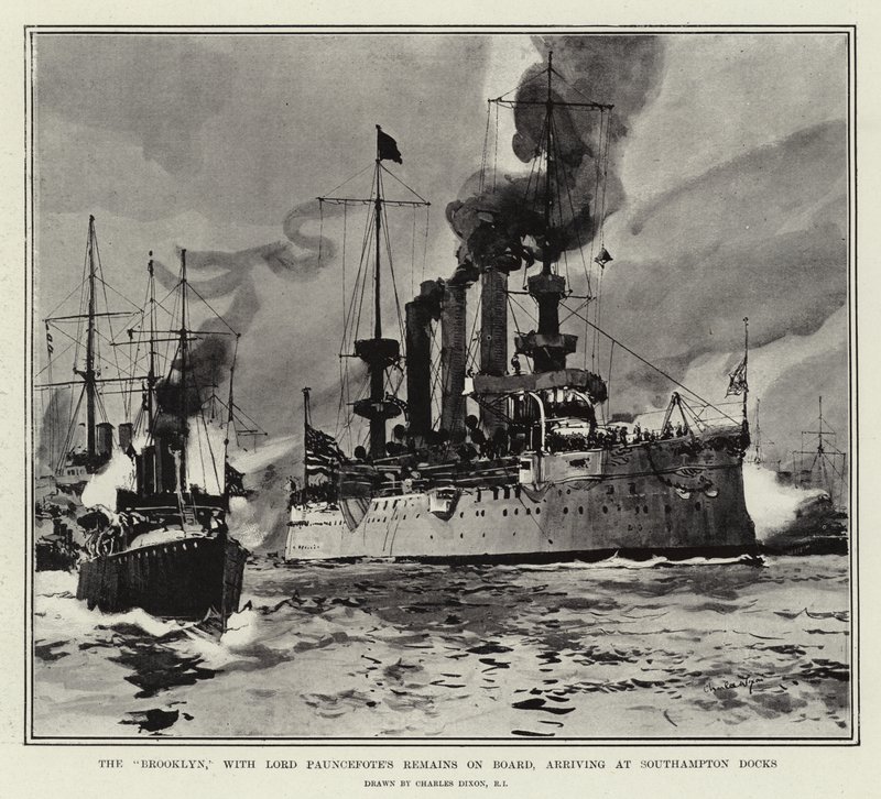 Il Brooklyn, con i Resti di Lord Pauncefote a Bordo, che Arriva ai Docks di Southampton da Charles Edward Dixon
