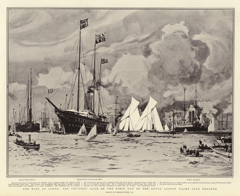 Il re a Cowes, la gara dei crocieristi nel primo giorno della regata del Royal London Yacht Club da Charles Edward Dixon