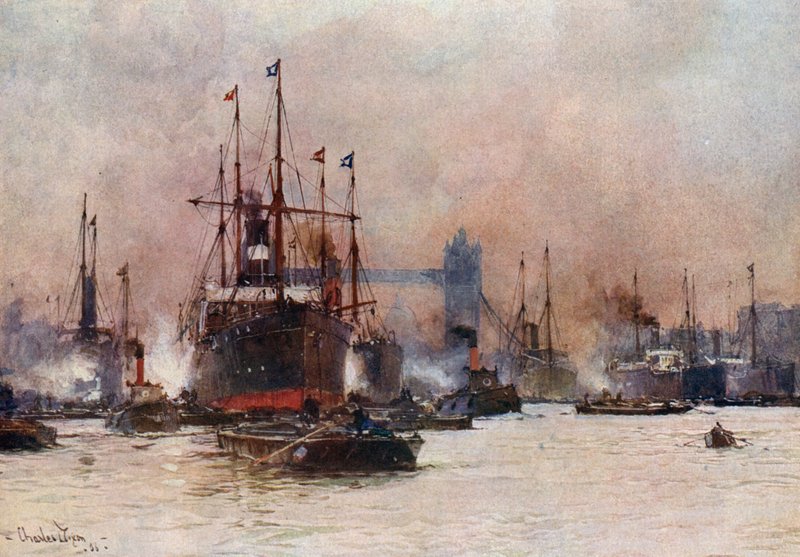 Il Tamigi, Il Pool e il Tower Bridge da Charles Edward Dixon