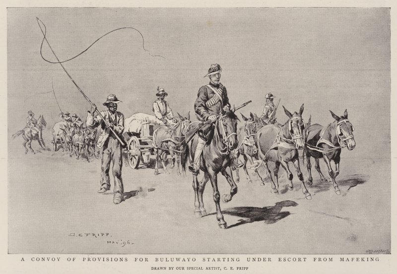 Un convoglio di provviste per Buluwayo in partenza sotto scorta da Mafeking da Charles Edwin Fripp