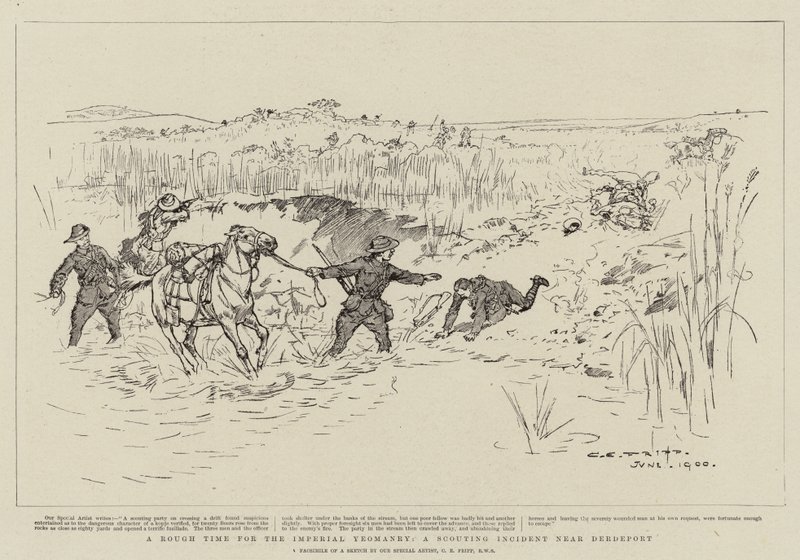 Un momento difficile per gli Imperial Yeomanry, un incidente di ricognizione vicino a Derdeport da Charles Edwin Fripp