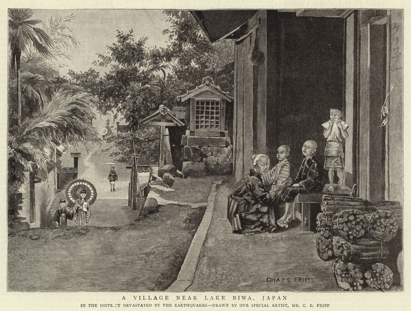 Un villaggio vicino al lago Biwa, Giappone da Charles Edwin Fripp