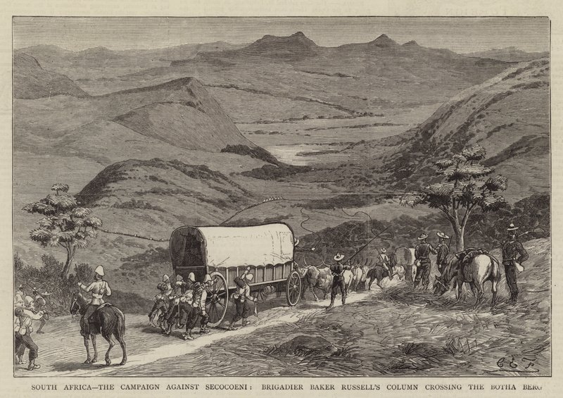 Sudafrica, la campagna contro Secocoeni, la colonna del brigadiere Baker Russell che attraversa il Botha Berg da Charles Edwin Fripp