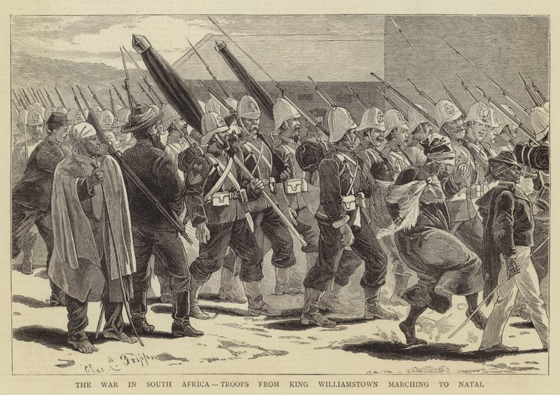 La guerra in Sudafrica, truppe da King Williamstown in marcia verso Natal da Charles Edwin Fripp