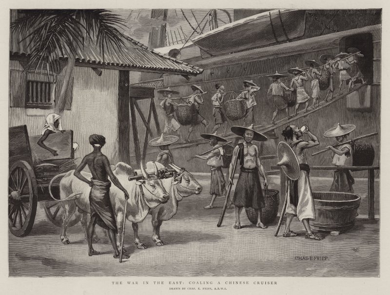La guerra in Oriente, rifornimento di carbone di un incrociatore cinese da Charles Edwin Fripp