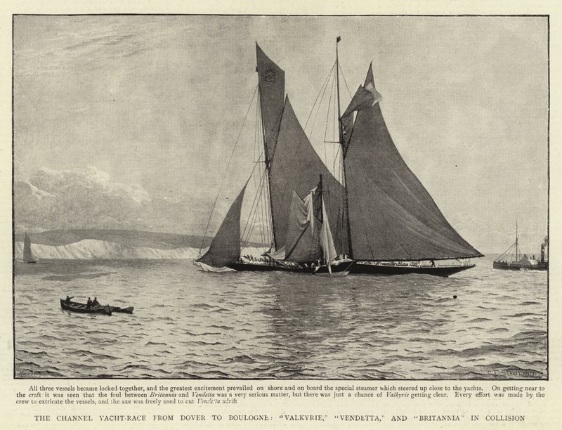 La regata del canale da Dover a Boulogne, Valkyrie, Vendetta e Britannia in collisione da Charles J. Staniland