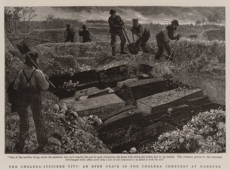 La città colpita dal colera, una fossa aperta nel cimitero del colera ad Amburgo da Charles J. Staniland