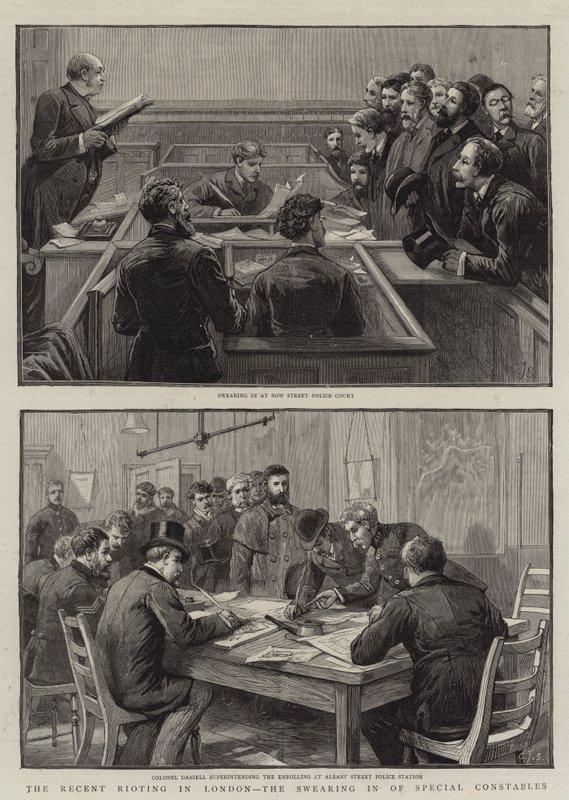 I recenti disordini a Londra, il giuramento dei constabili speciali da Charles J. Staniland