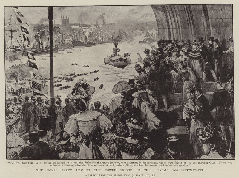 Il gruppo reale lascia il Tower Bridge nel Palm per Westminster da Charles J. Staniland