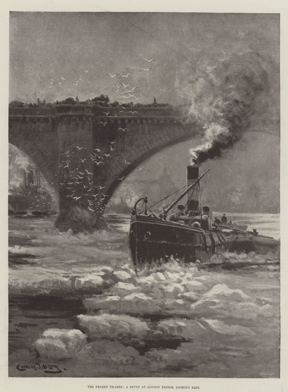 Il Tamigi ghiacciato, uno studio al London Bridge, guardando verso est da Charles John de Lacy