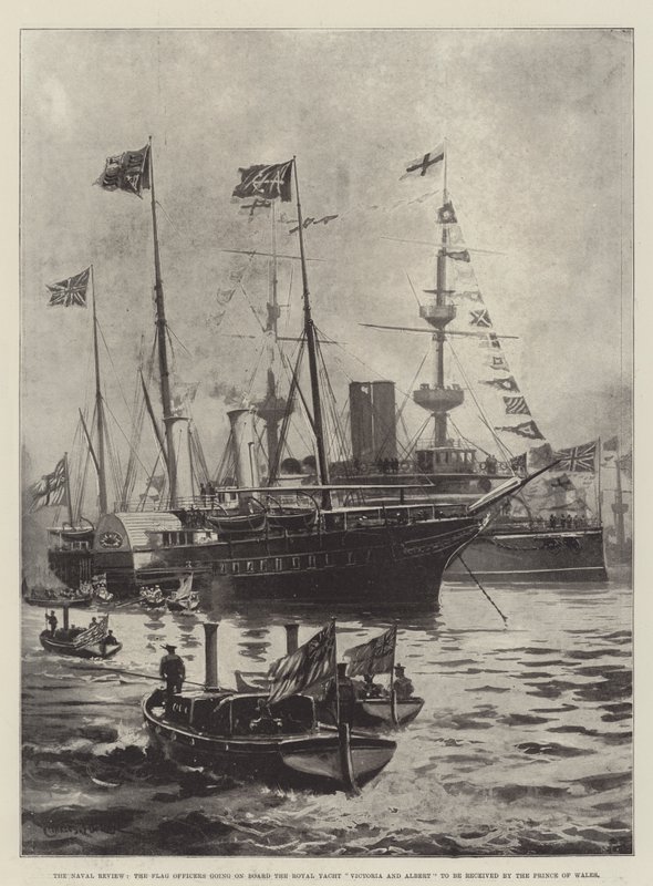 La revisione navale, gli ufficiali di bandiera salgono a bordo dello yacht reale Victoria e Albert per essere ricevuti dal Principe di Galles da Charles John de Lacy