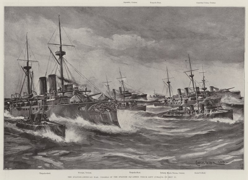 La guerra ispano-americana, navi dello squadrone spagnolo che lasciò Curacoa il 15 maggio da Charles John de Lacy