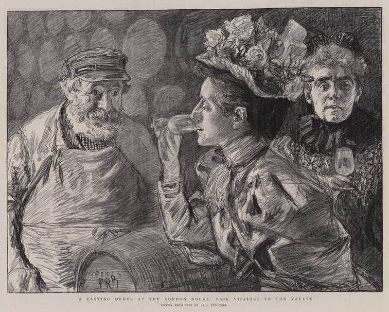 Un ordine di degustazione ai Docks di Londra, visitatori alla cantina da Charles Paul Renouard