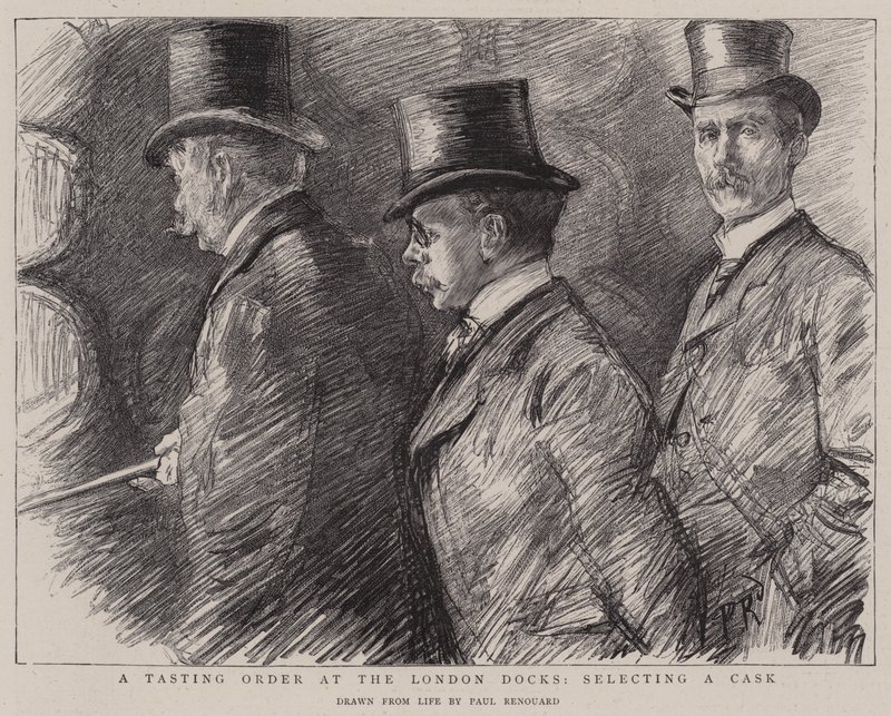 Un ordine di degustazione ai London Docks, selezionando una botte da Charles Paul Renouard