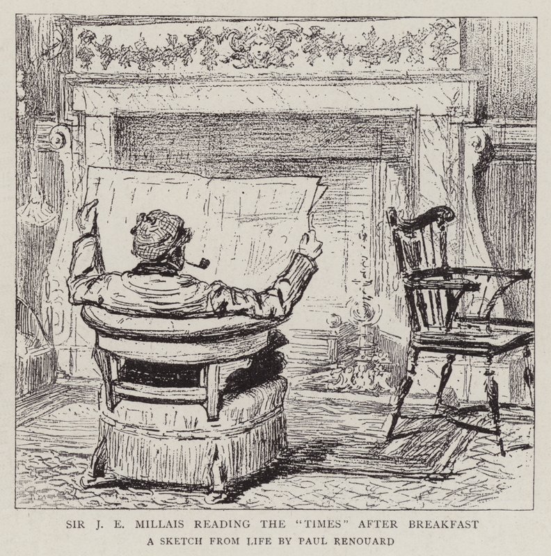 Sir J E Millais che legge The Times dopo colazione da Charles Paul Renouard