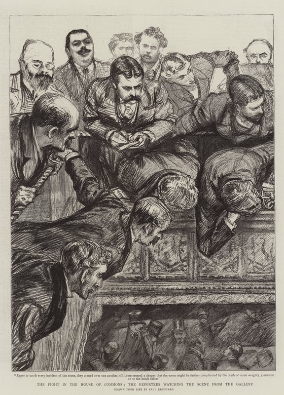 La lotta alla Camera dei Comuni, i reporter osservano la scena dalla galleria da Charles Paul Renouard