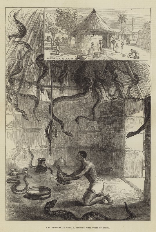 Una casa dei serpenti a Whydah, Dahomey, costa occidentale dell