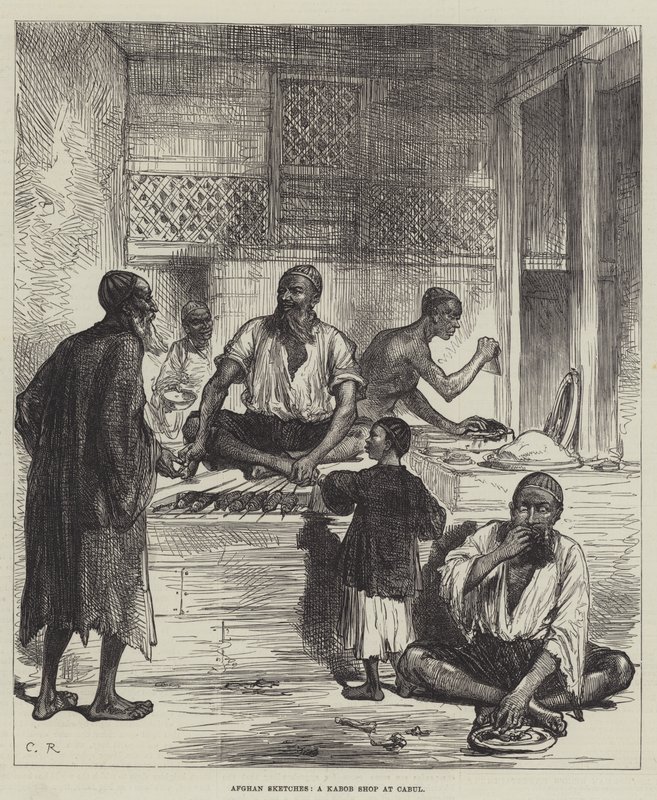 Schizzi afgani, un negozio di kebab a Kabul da Sir John Charles Robinson