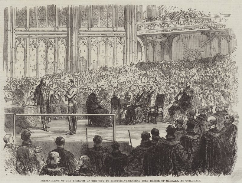 Presentazione della libertà della città al tenente generale Lord Napier di Magdala, alla Guildhall da Sir John Charles Robinson