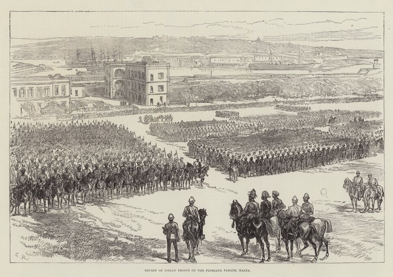 Revisione delle truppe indiane alla parata di Floriana, Malta da Sir John Charles Robinson