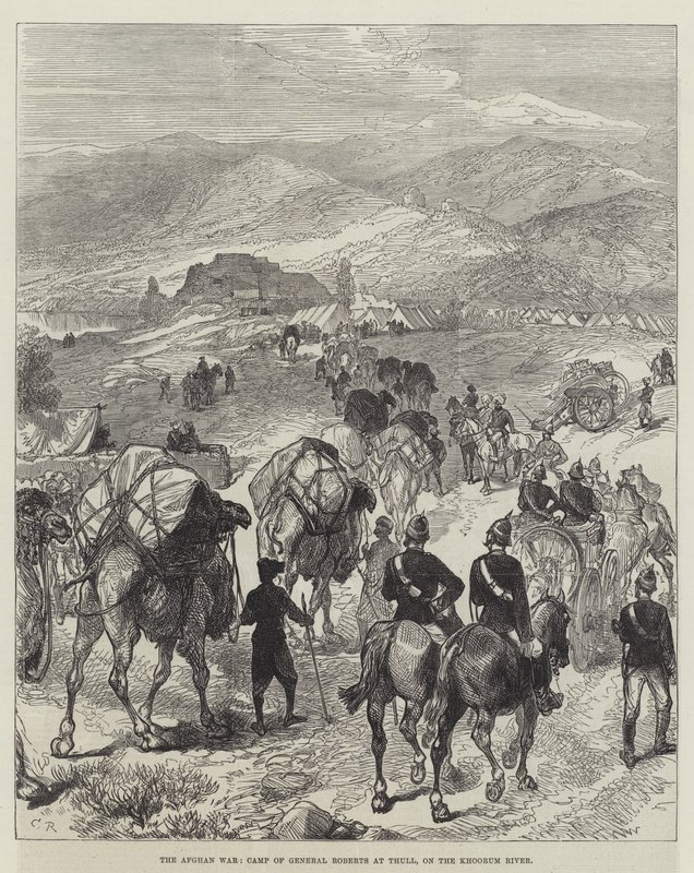 La guerra afgana, campo del generale Roberts a Thull, sul fiume Khoorum da Sir John Charles Robinson