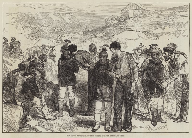 La spedizione artica, marinai inglesi con le ragazze groenlandesi da Sir John Charles Robinson