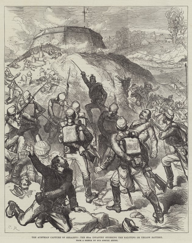 La cattura austriaca di Serajevo, la 46ª fanteria che assalta la Batteria di Saluto o Gialla da Sir John Charles Robinson