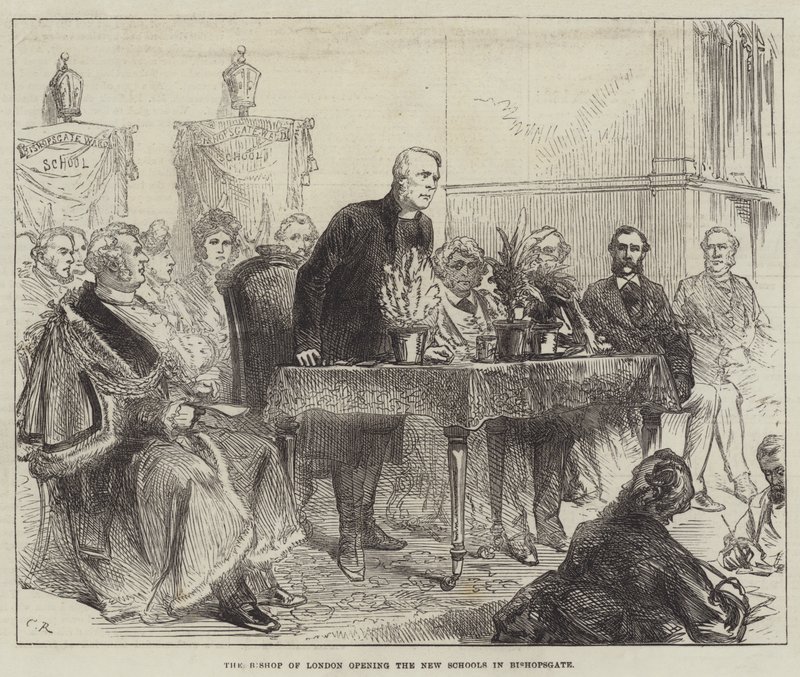 Il vescovo di Londra inaugura le nuove scuole a Bishopsgate da Sir John Charles Robinson