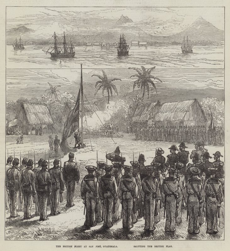 La flotta britannica a San Jose, Guatemala, che saluta la bandiera britannica da Sir John Charles Robinson