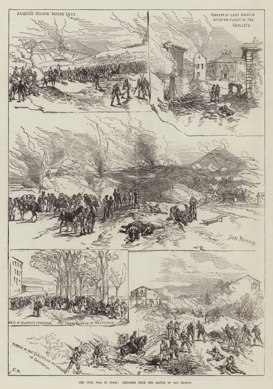 La guerra civile in Spagna, schizzi dalla battaglia di San Marcos da Sir John Charles Robinson