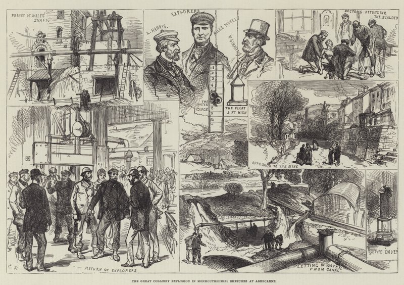 La Grande Esplosione della Miniera nel Monmouthshire, Schizzi ad Abercarne da Sir John Charles Robinson