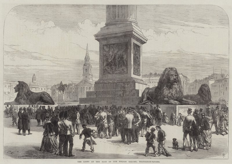 I leoni alla base della Colonna di Nelson, Trafalgar Square da Sir John Charles Robinson