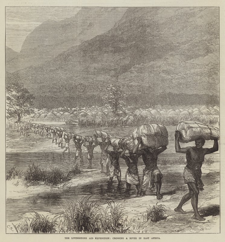 La spedizione di soccorso di Livingstone, attraversando un fiume in Africa orientale da Sir John Charles Robinson