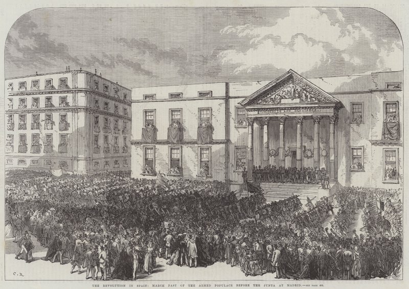 La Rivoluzione in Spagna, sfilata del Popolo Armato davanti alla Giunta a Madrid da Sir John Charles Robinson