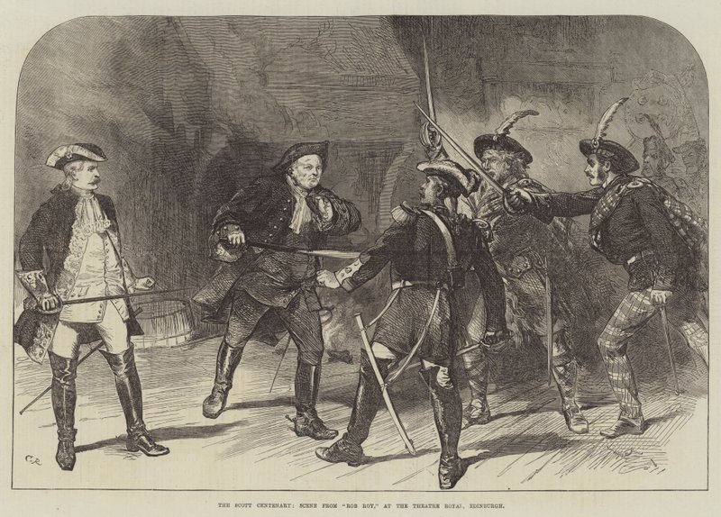 Il centenario di Scott, scena da Rob Roy, al Theatre Royal, Edimburgo da Sir John Charles Robinson