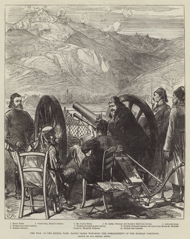La guerra, nel passo di Shipka, Raouf Pasha che osserva il bombardamento delle posizioni russe da Sir John Charles Robinson