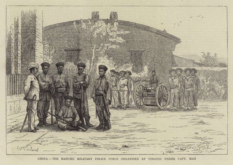 Cina, la forza di polizia militare Manciù organizzata a Yingtzu sotto il capitano Man da Charles Trevor Garland
