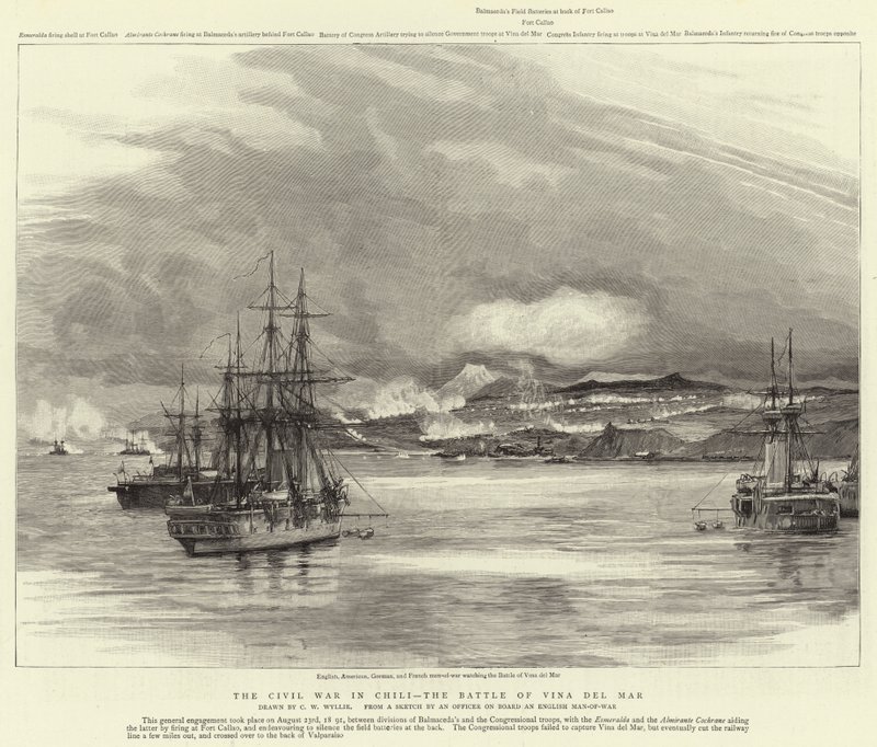 La guerra civile in Cile, la battaglia di Vina del Mar da Charles William Wyllie