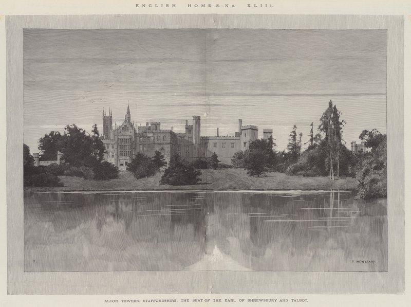 Case Inglesi, Alton Towers, Staffordshire, la Residenza del Conte di Shrewsbury e Talbot da Charles Auguste Loye