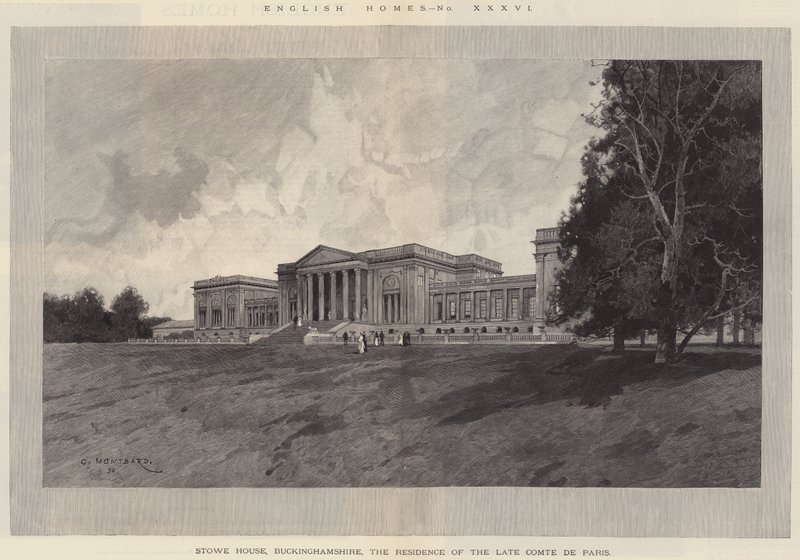 Case inglesi, Stowe House, Buckinghamshire, la residenza del defunto conte di Parigi da Charles Auguste Loye