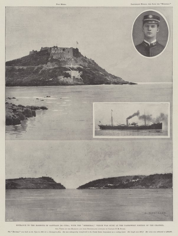 Ingresso al Porto di Santiago de Cuba; con il Merrimac affondato nella Parte più Stretta del Canale da Charles Auguste Loye