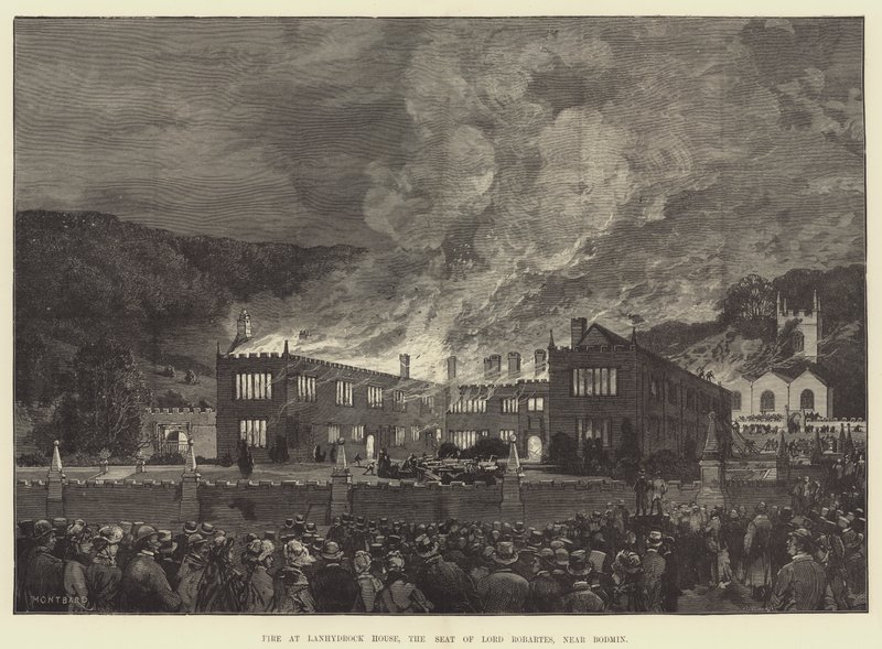Incendio alla Lanhydrock House, la residenza di Lord Robartes, vicino a Bodmin da Charles Auguste Loye