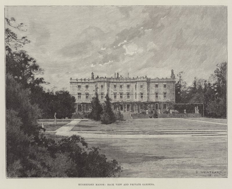 Hughenden Manor, vista posteriore e giardini privati da Charles Auguste Loye