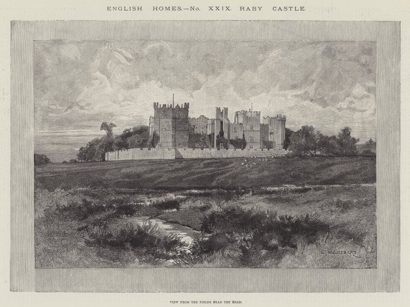 Castello di Raby, vista dai campi vicino alla strada da Charles Auguste Loye