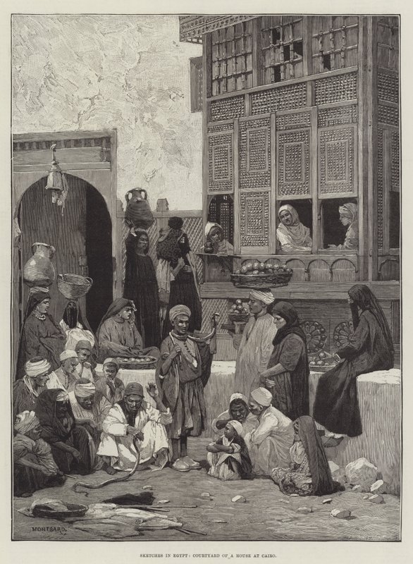 Schizzi in Egitto, Cortile di una casa al Cairo da Charles Auguste Loye