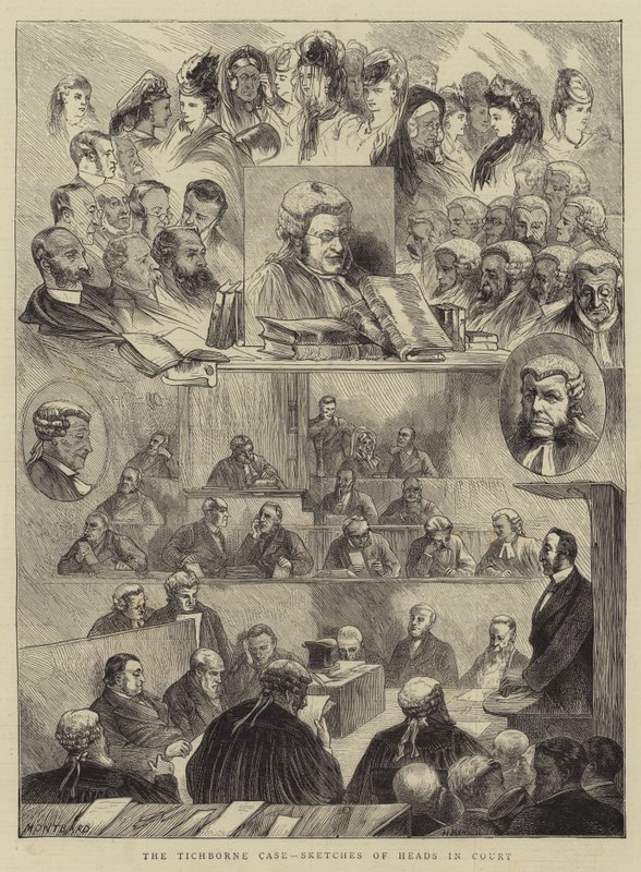 Il caso Tichborne, schizzi di teste in tribunale da Charles Auguste Loye